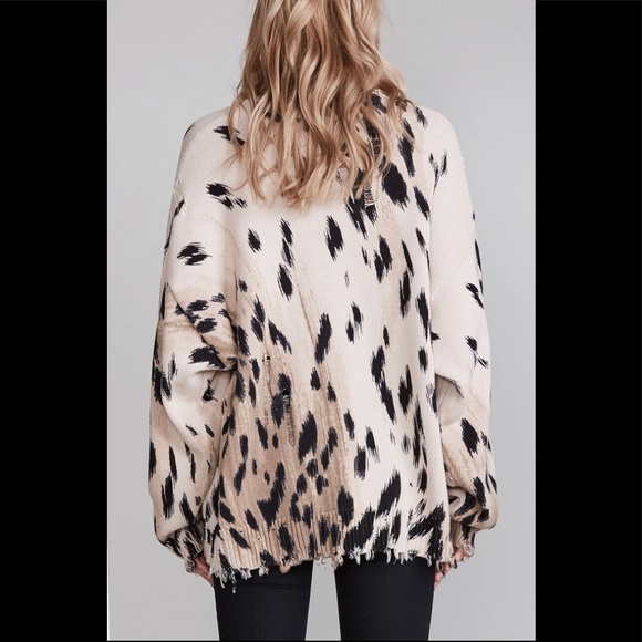 R13 Distressed Cheetah-Print Cotton Cardigan. Size large. - Picture 3 of 9